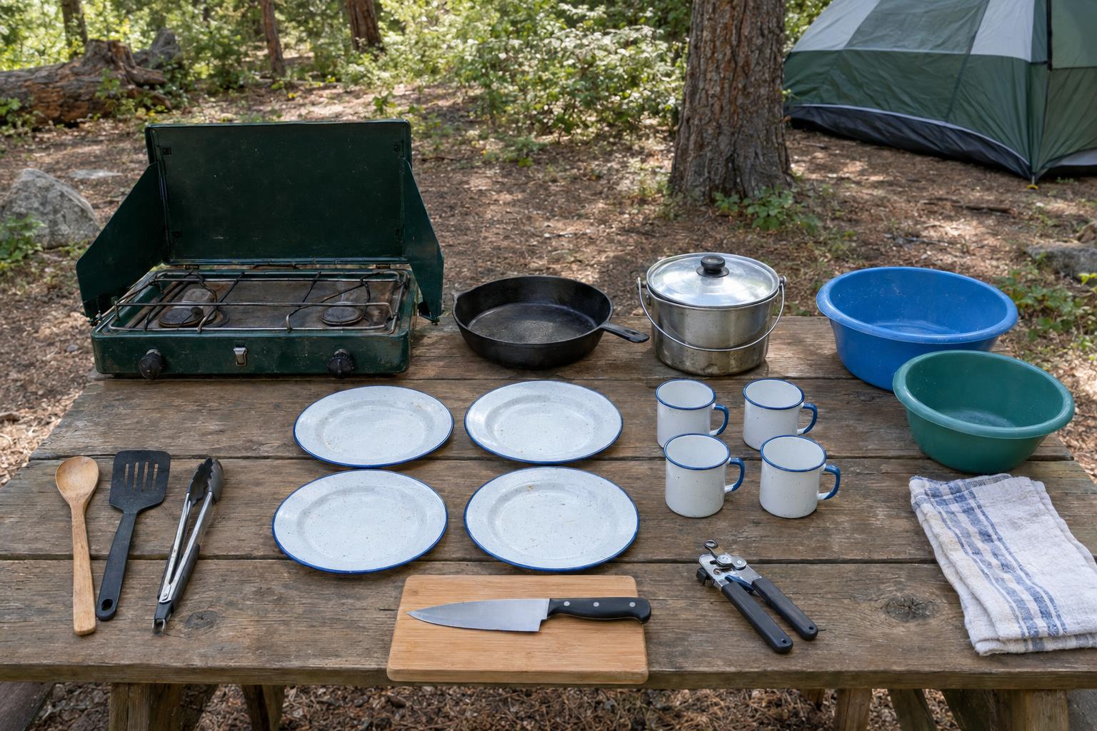 Everything you need laid out on a picnic table